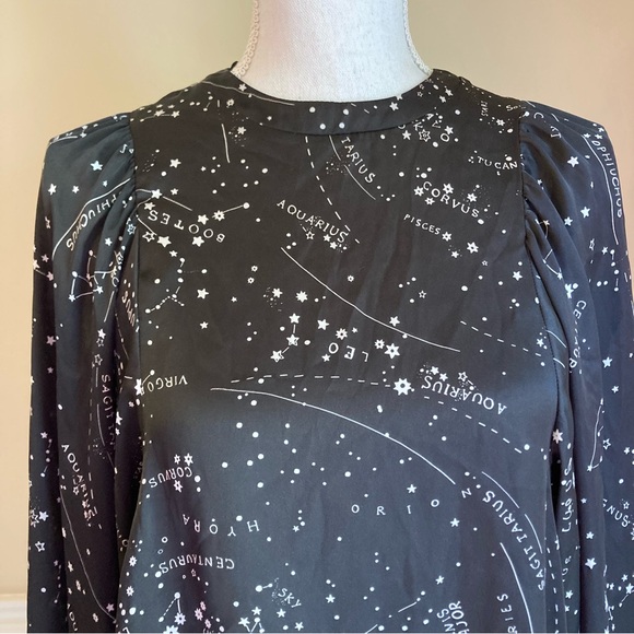 ZARA Black White Silky Star Constellation Astrology Print Long Sleeve Blouse - Picture 3 of 11